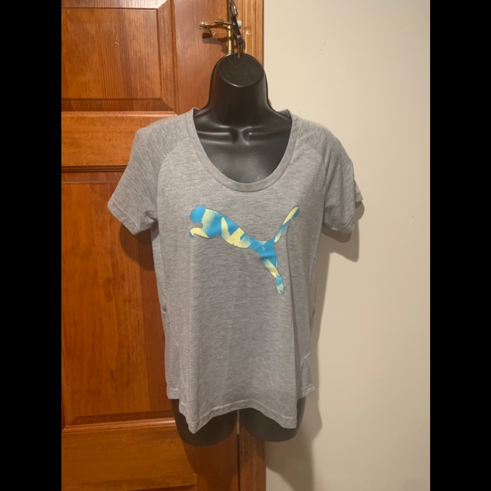 PUMA Athletic Shirt Top Grey Logo S dry tie dye